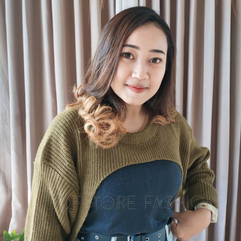 Croptop Rib Cardi Oversize Balero Sweater Atasan Wanita Tangan Balon