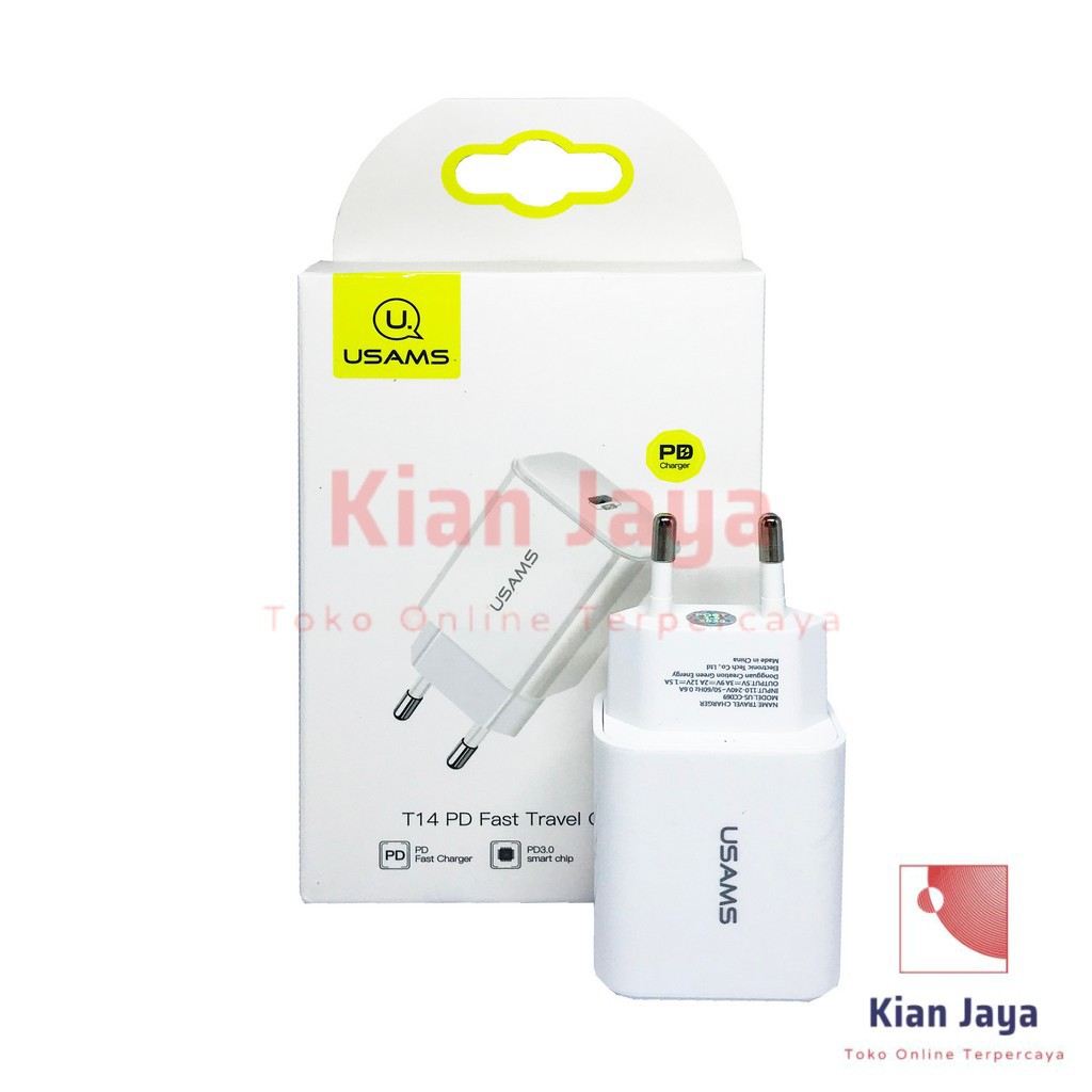 Charger usams T14 PD Fast Travel Adapter 18W USB Type C Port Original