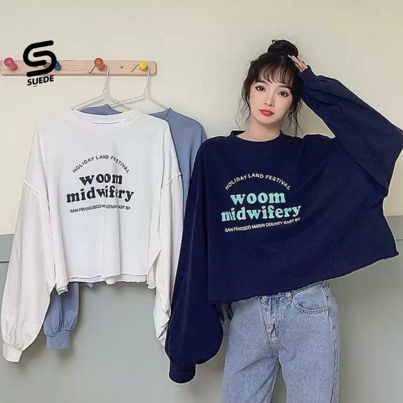 COD Sweater crop wanita Woom midwifery - Sweater crop oversize terbaru -Sweater oversize Korea whoom