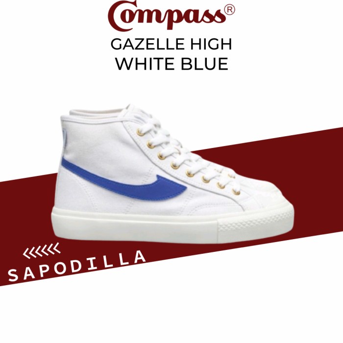 Sepatu compass gazelle high white blue sneakers putih biru pria wanita - 40