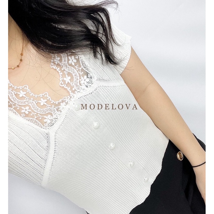 MDLV ~ 13026 BRENDA KNIT TOP // ATASAN RAJUT RENDA // FASHION IMPORT WANITA