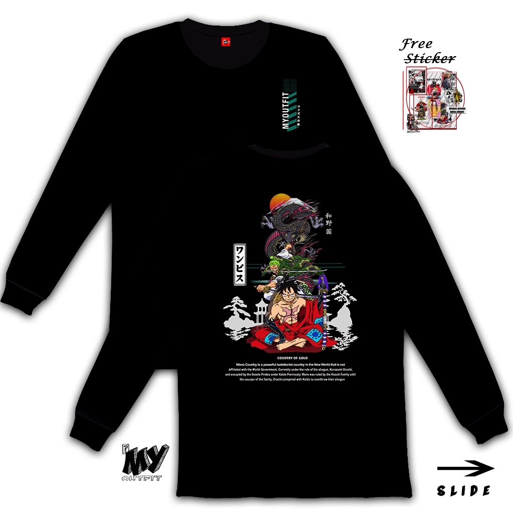 My Outfit.Id Longsleeve Baju One Piece Negeri Wano Episode 1000 Kaos Luffy X Zoro Original T shirt A