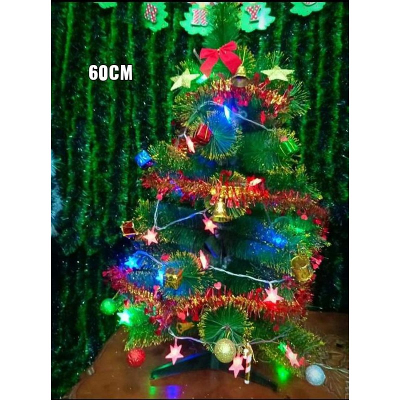 pohon natal hijau jarum emas ukuran 60cm