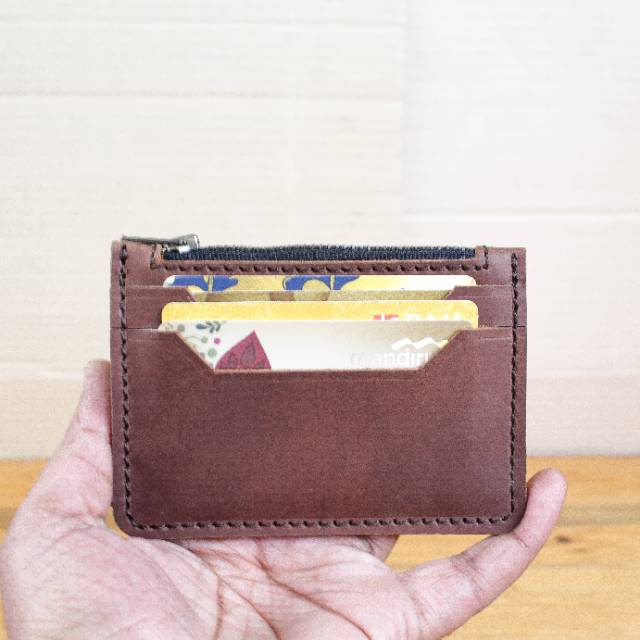 Dompet Kartu pria Tipis Muat kartu dan Koin Bahan Kulit Asli