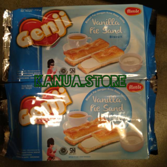 

Monde genji biscuit pie sand vanilla crem 110gr biskuit wafer