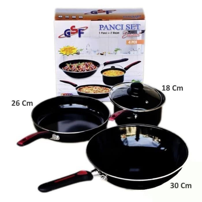 Panci Set 4pcs Teflon Enamel Anti Lengket GSF G-2630