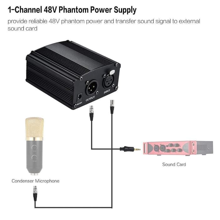 Phantom Power Microphone 1 Channel 48V Supply for Condenser Microphone - RU-P48V--Taffware