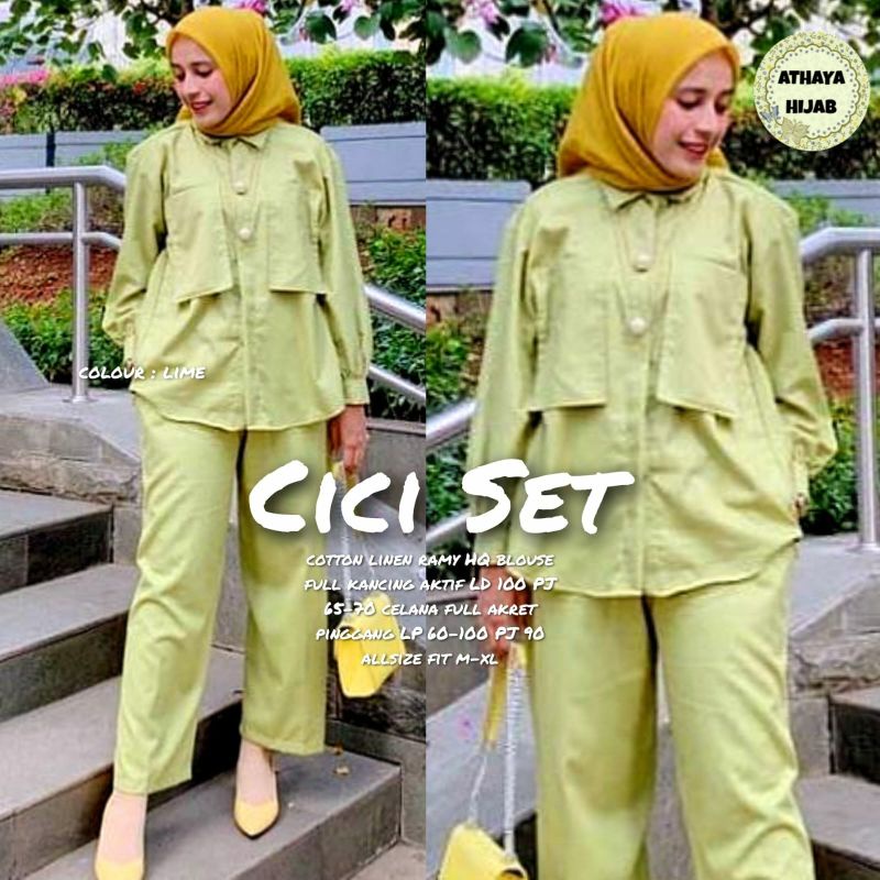 CICI BY ATHAYA / SETELAN CELANA WANITA BERBAHAN KATUN LINEN PREMIUM QUALITY / SETCEL POLOS TERBARU