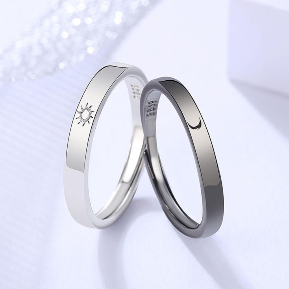 Timekey Cincin Pasangan Priawanita Desain Bulanmatahari Gaya Simple Kreatif Adjustable A2K1