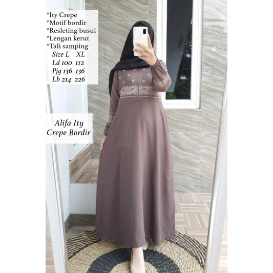 Gamis Ity Crepe Bordir Motif
