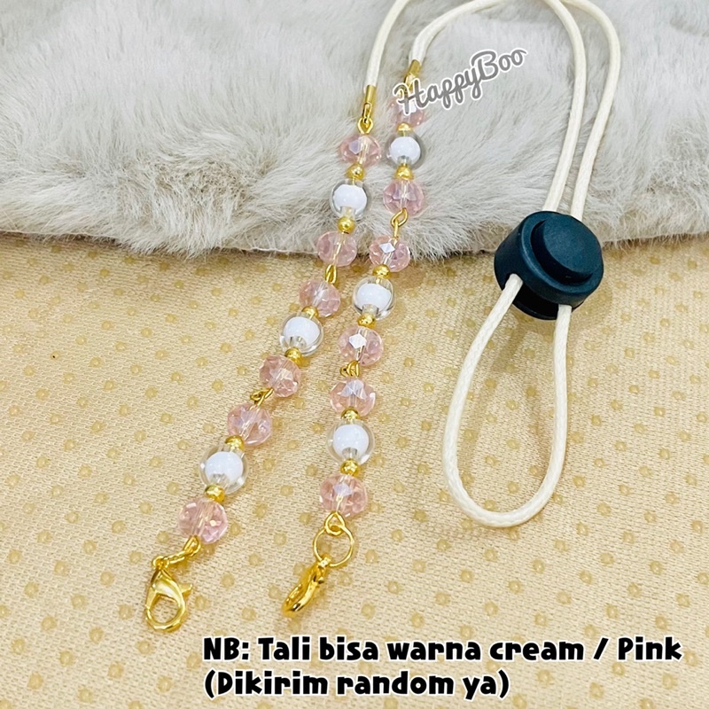 tali kalung strap masker + konektor masker hijab permata warna ceko 2 in 1 manik permata warna