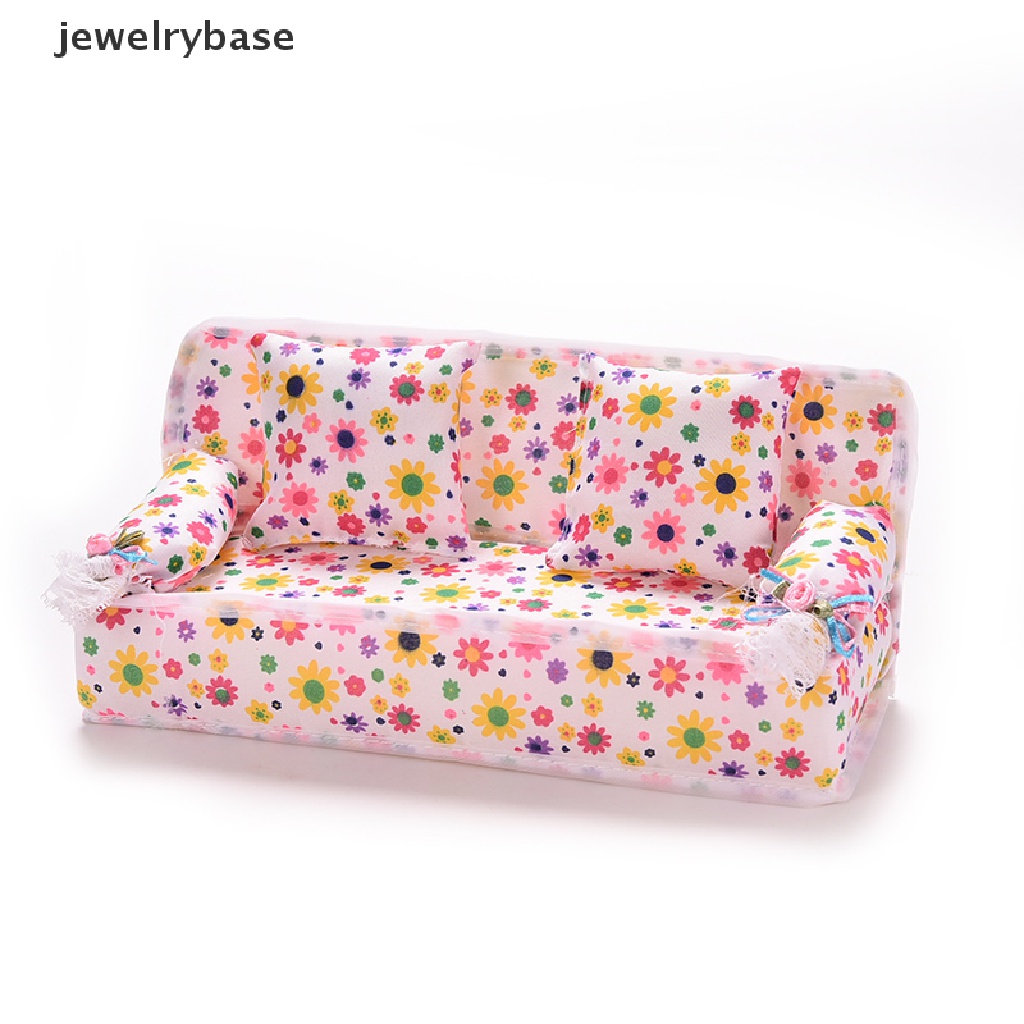 (jewelrybase) 3pcs / set Sofa + 2 Bantal Motif Print Untuk Aksesoris Rumah Boneka Barbie