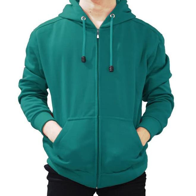 ★B46207✾ Jaket Sweater Polos Hoodie Zipper Pria Wanita Hijau Tosca