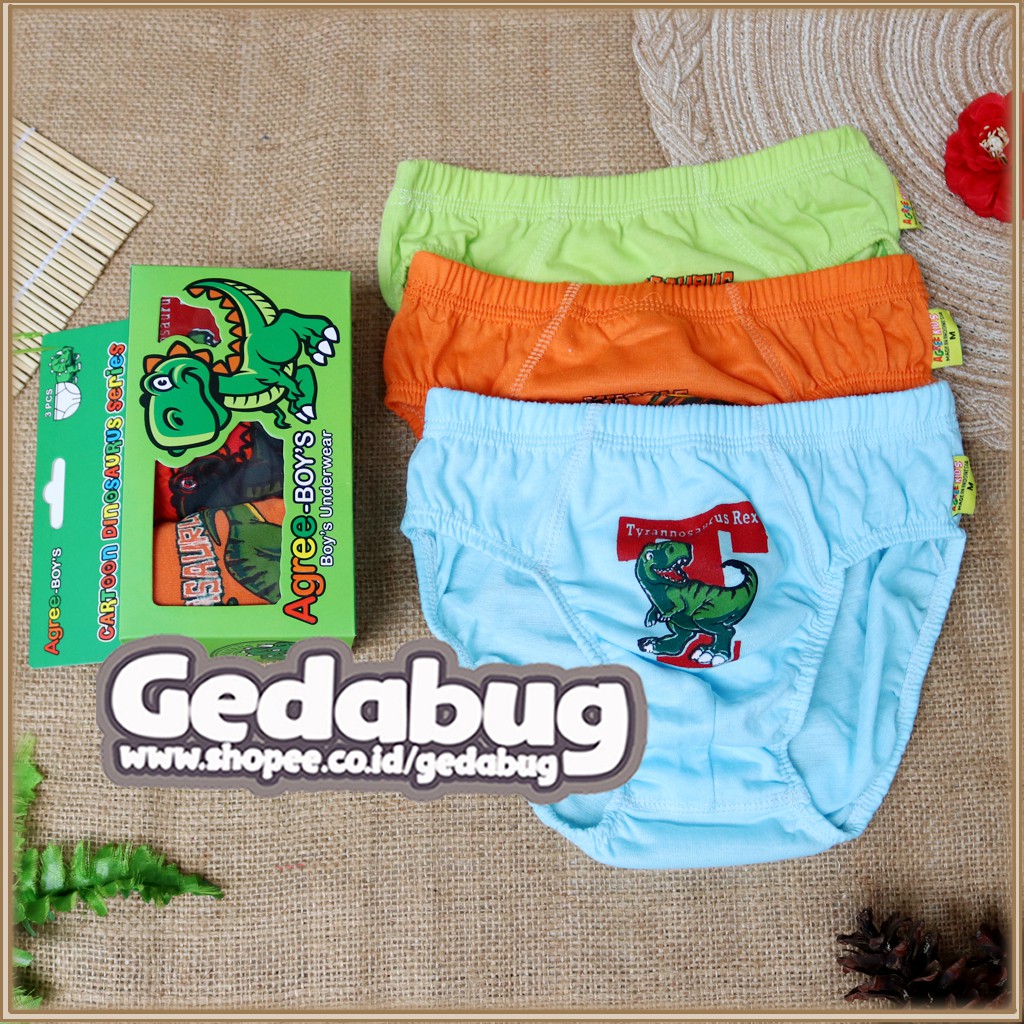 3 Pcs - CD Anak Agree Kids AG 002 | Celana dalam anak motif Dino Karet kerut | Gedabug