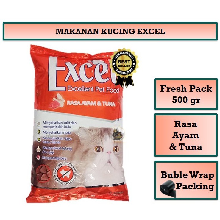EXCEL 500gr Makanan Kucing anggora persia bentuk segitiga Rasa AYAM DAN TUNA excel orange Excel oren