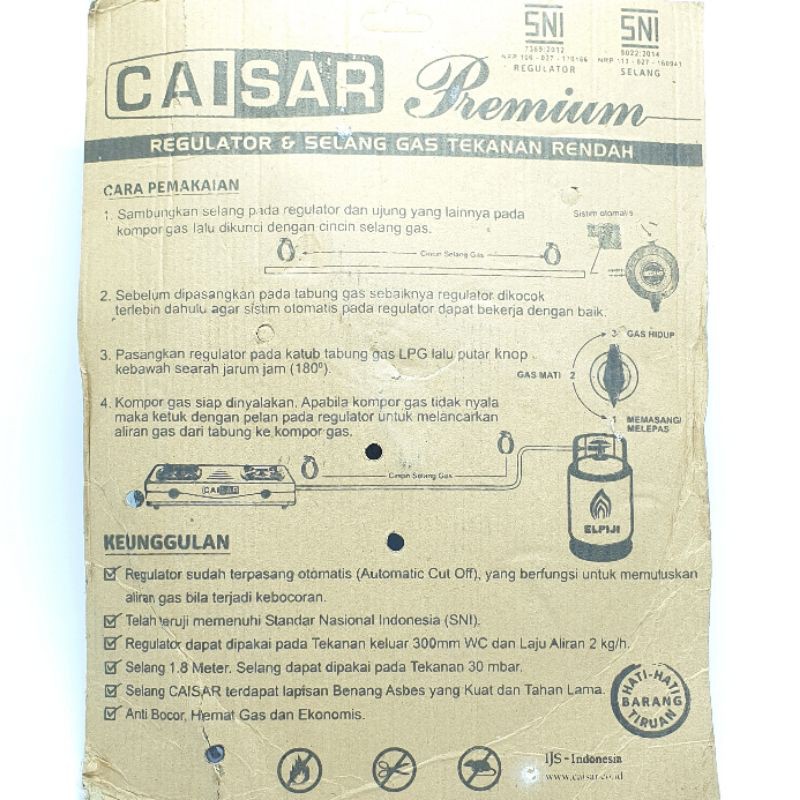 PAKET CAISAR PREMIUM REGULATOR ( METER ) + SELANG ALUMINIUM SNI / KOMPOR GAS LPG