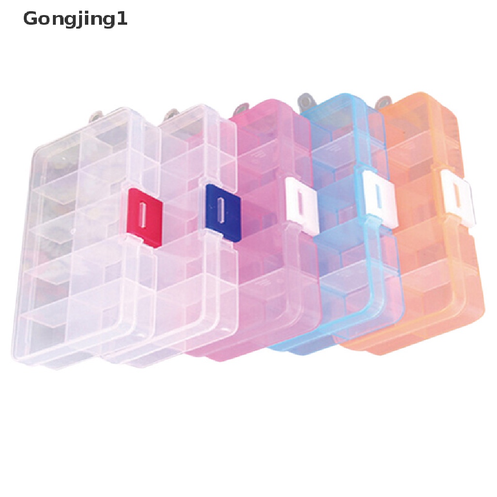 Gongjing1 Kotak Penyimpanan / Organizer Perhiasan / Manik-Manik 10 Slot Adjustable Bahan Plastik