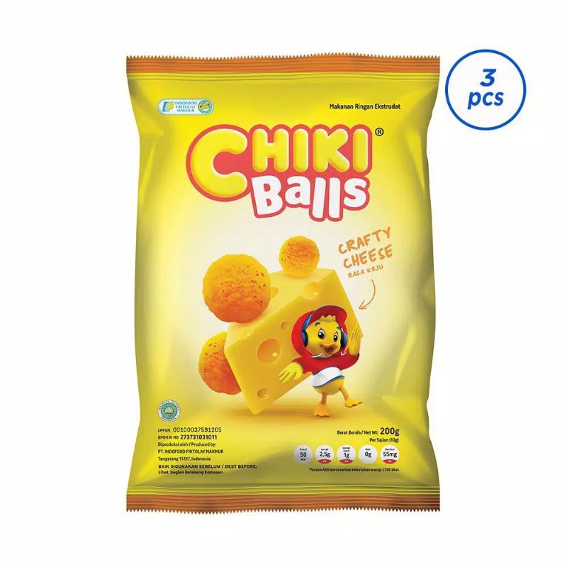 

Cemilan Snack Chiki Keju (3 pack). Chiki Ball Cheese