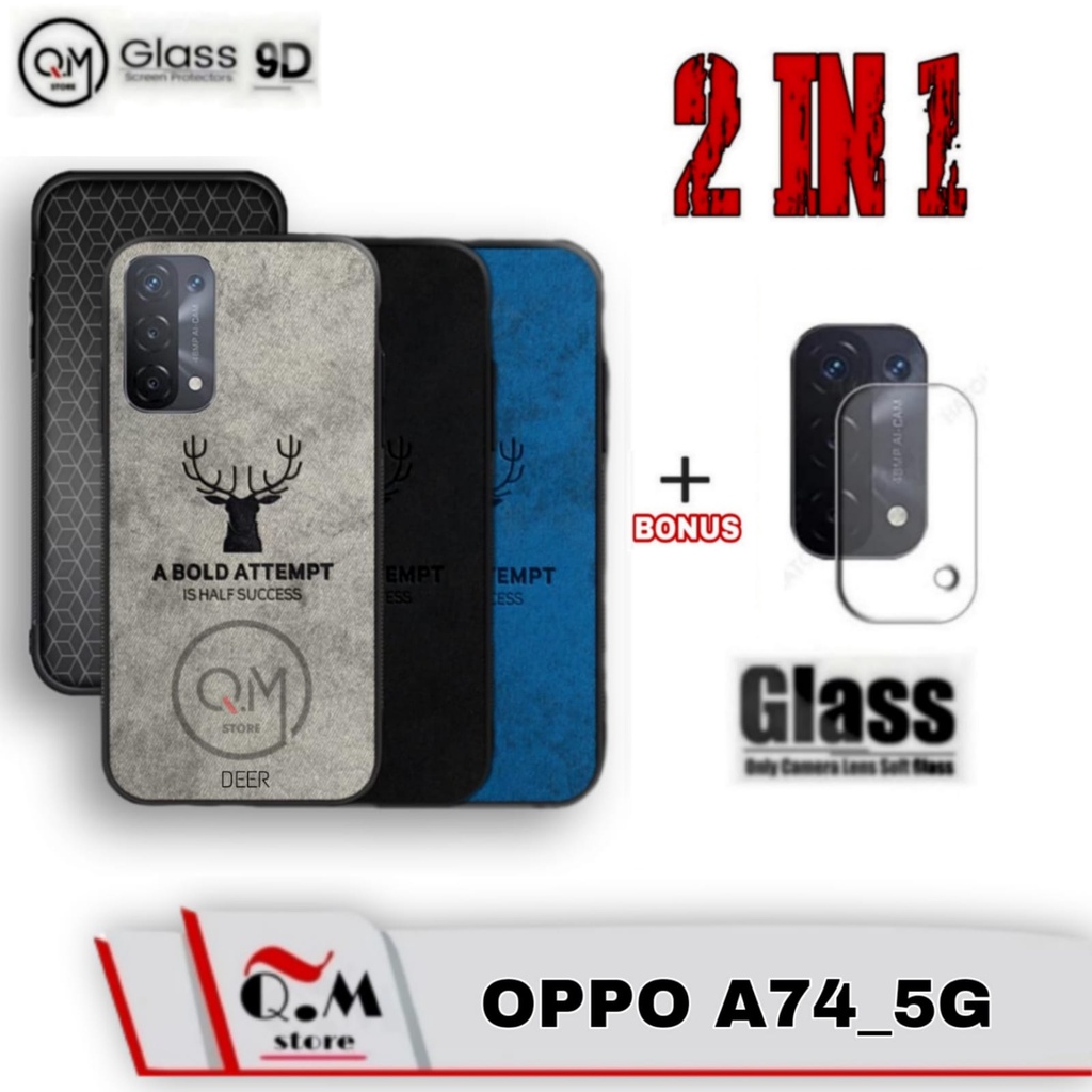 PAKET 2 IN1 Case Deer Oppo A74 5G Softcase Deer High Quality Pelindung Back Cover Bonus Tempered Glass Camera Casing Oppo A74 5G