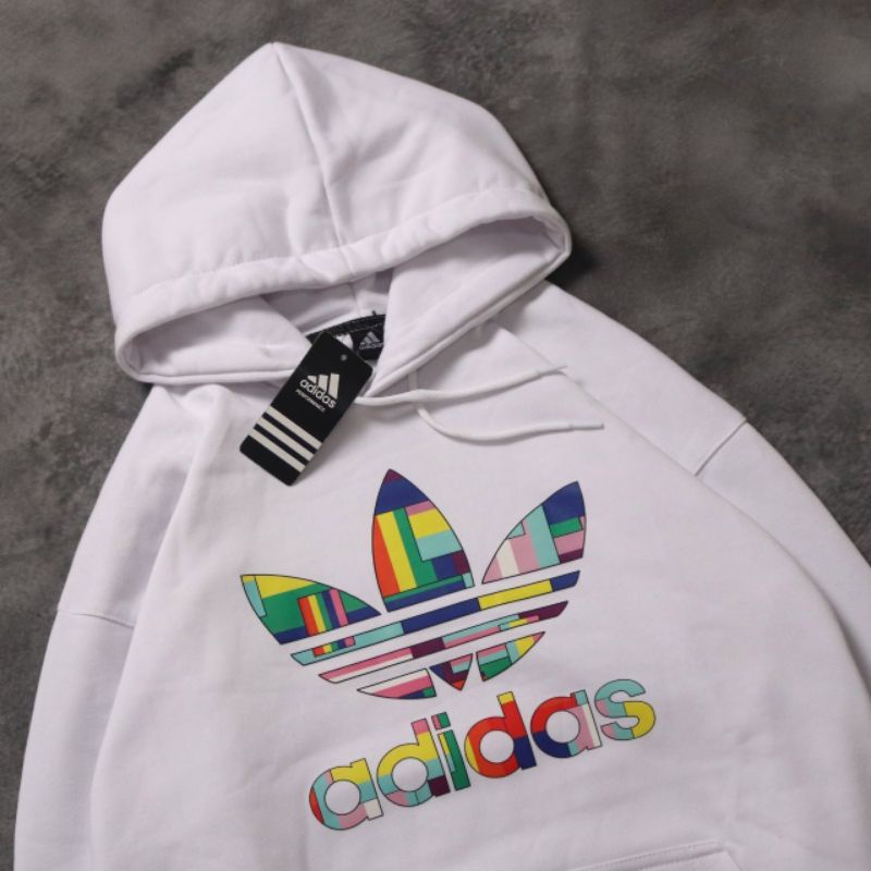 SWEATER HOODIE ADIDAS TREEFOIL PUTIH AUTHENTIC PREMIUM FULLTAG &amp; LEBEL