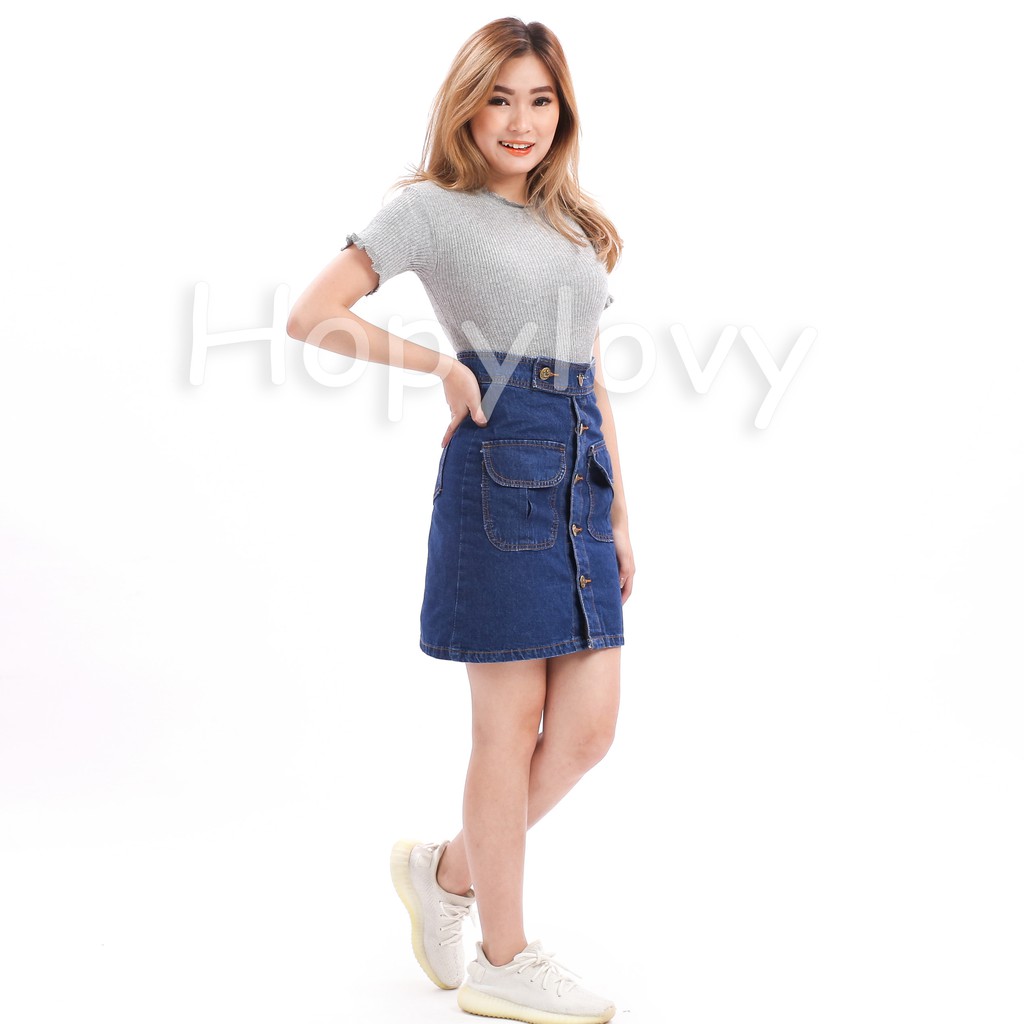 HOPYLOVY - Rok Jeans Pendek Wanita Front Pocket Muniko