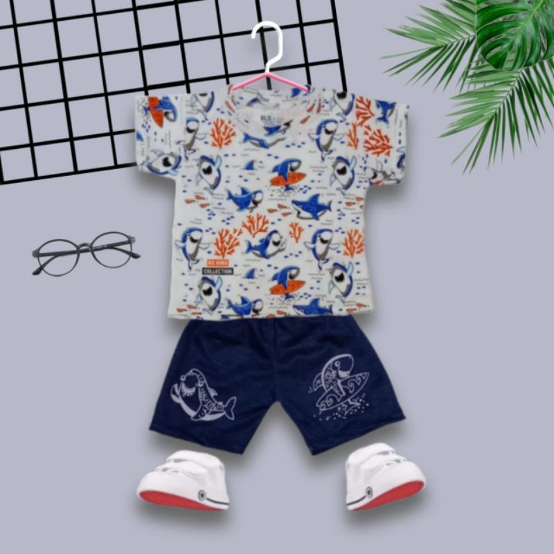 setalan baby fullprint clna denim || BABY SHARK || setelan baby cowok || untuk umur 0-12 bln...