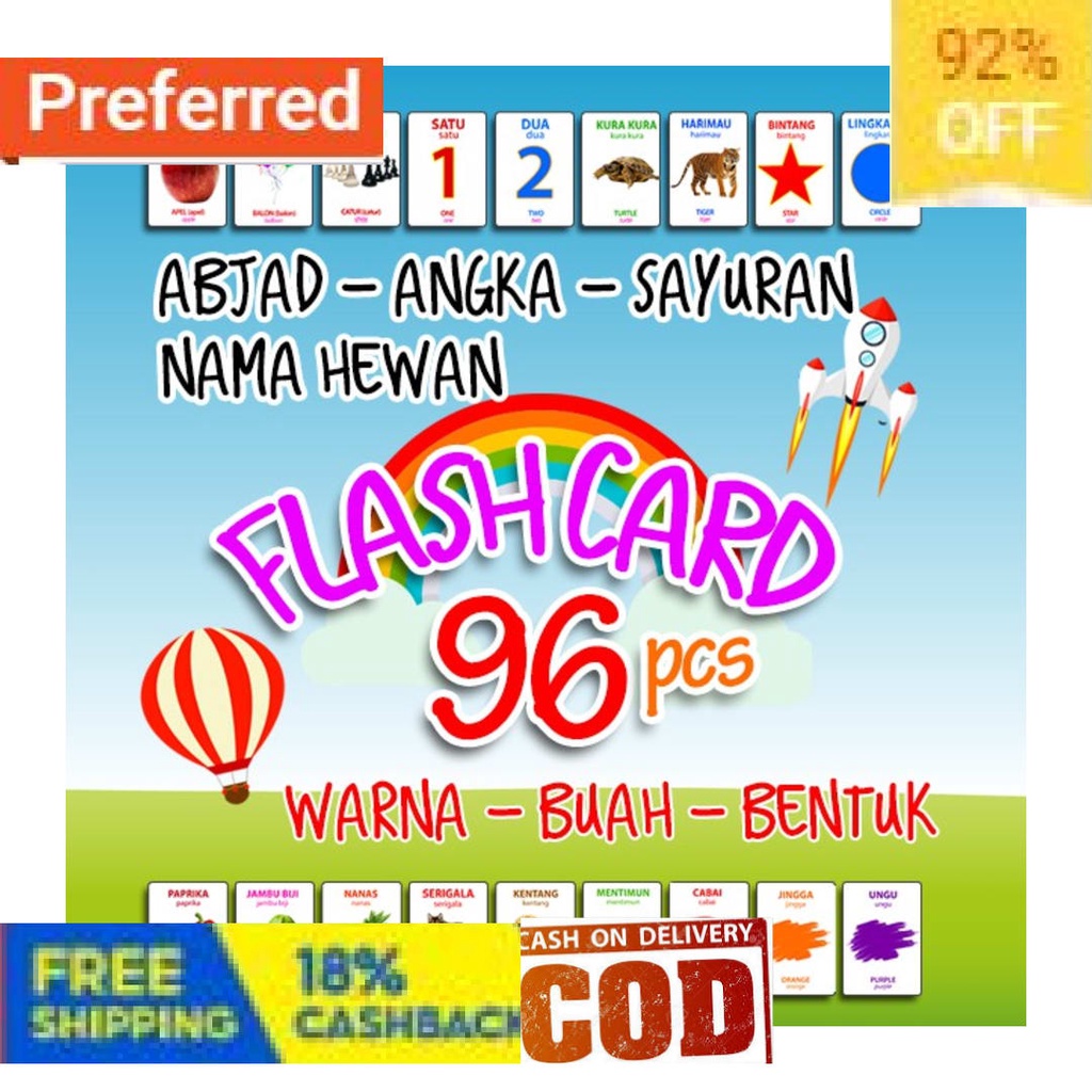 EDUCATION CEWEK COWOK BAYI KECIL SD TK PAUD /  FlashCard 96 Kartu Edukasi - Huruf, Angka, Hewan, War