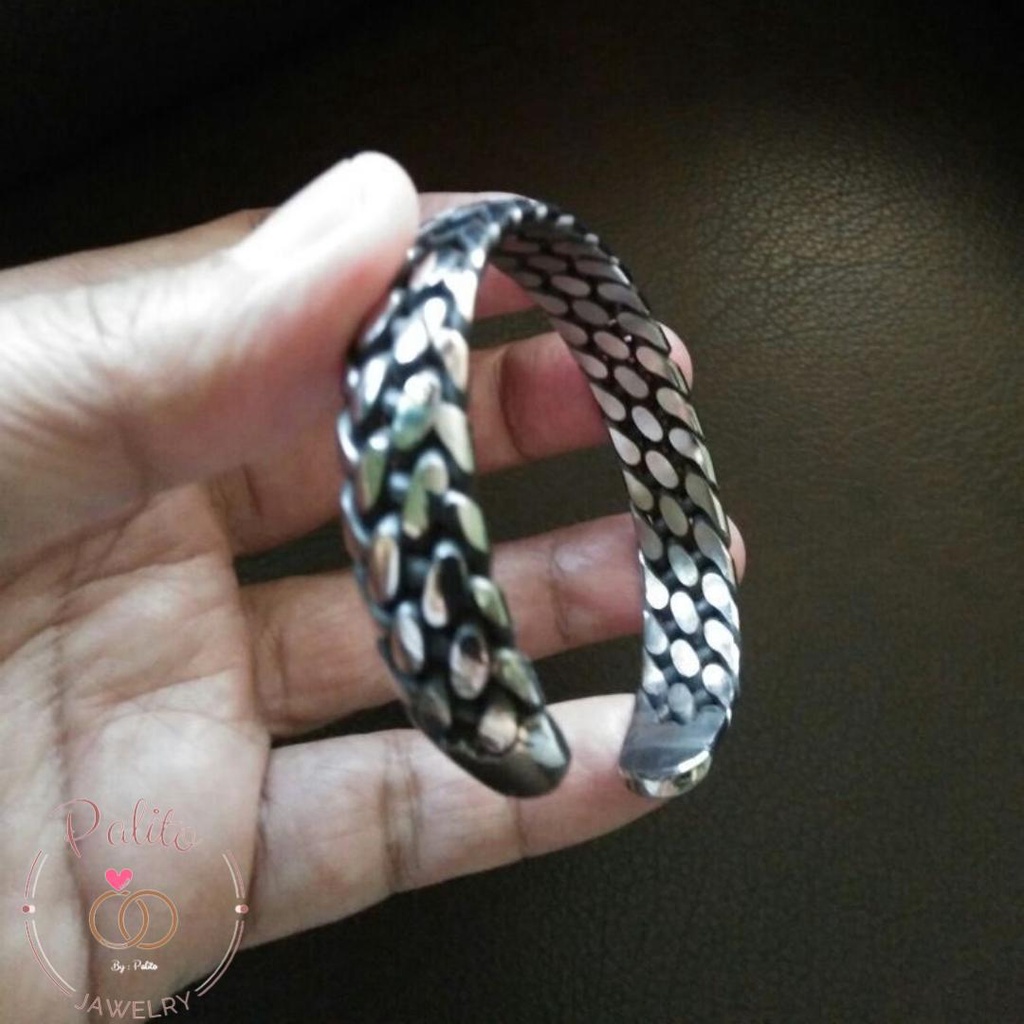 GELANG TITANIUM BAJA PUTIH MONEL SISIK NAGA PRIA WANITA ANTI KARAT ANTI LUNTUR TERBARU TERMURAH