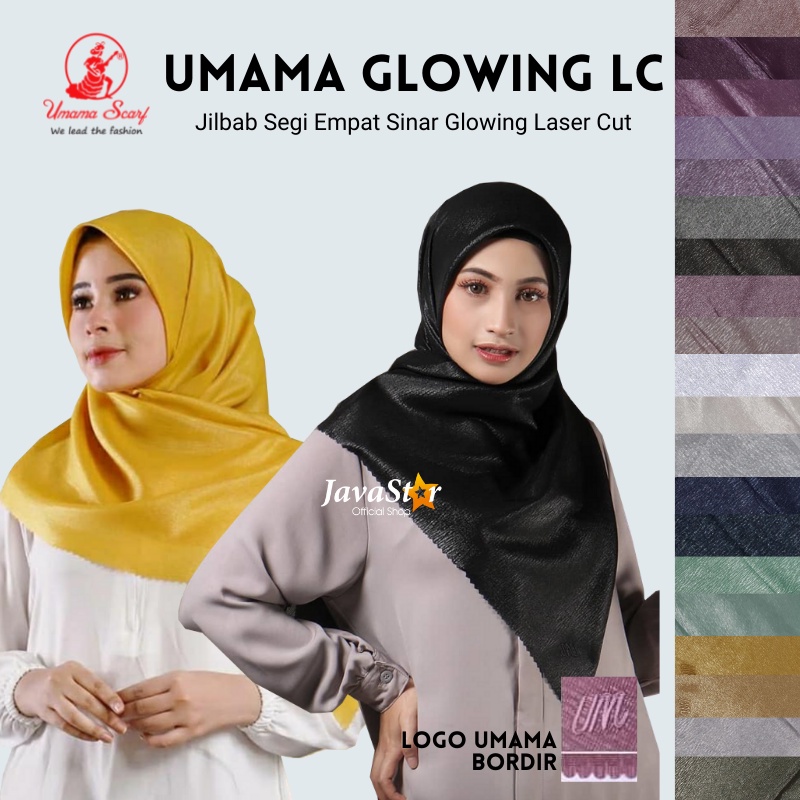 Jilbab Umama Glowing LC hijab Segi empat shinar luxury Laser cut kerudung pesta Sinar Glamour Gliter
