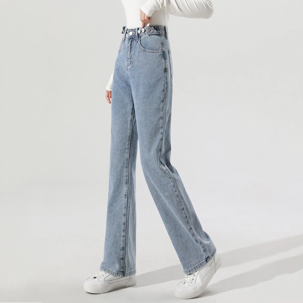 celana jeans wanita Highwaist Kulot Jeans Pinggang yang dapat disesuaikan