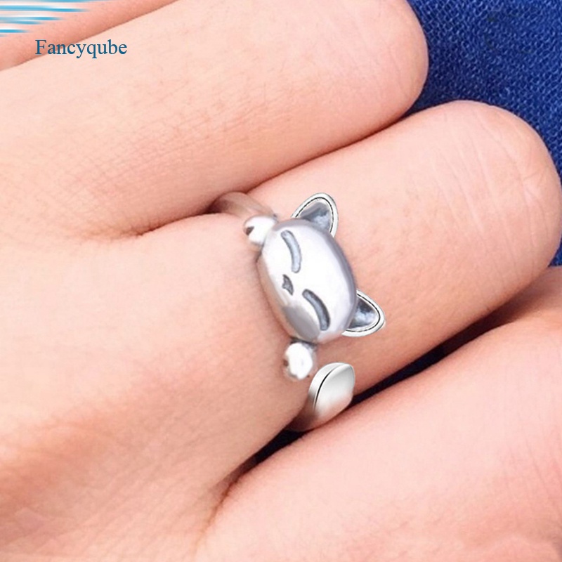 Fancyqube Cincin Sterling Silver S925 Desain Kucing Gaya Retro Untuk Wanita