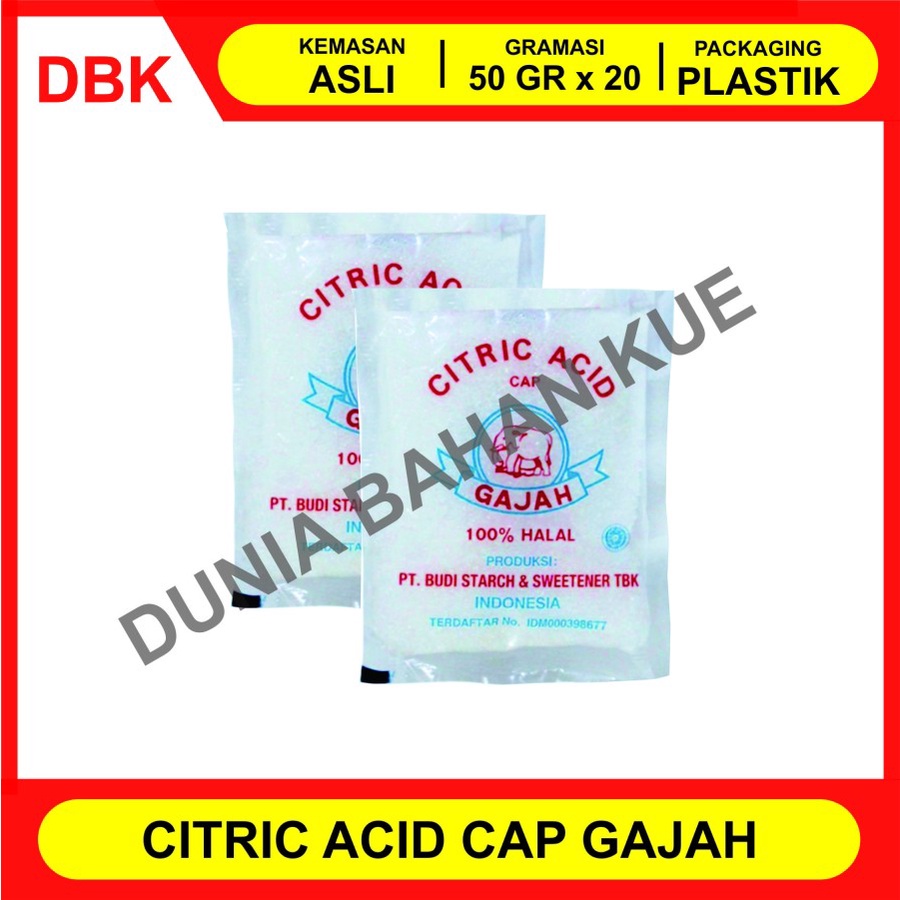 

CAP GAJAH CITRIC ACID 50 GR x 20 PCS / ASAM SITRAT / CITRUN