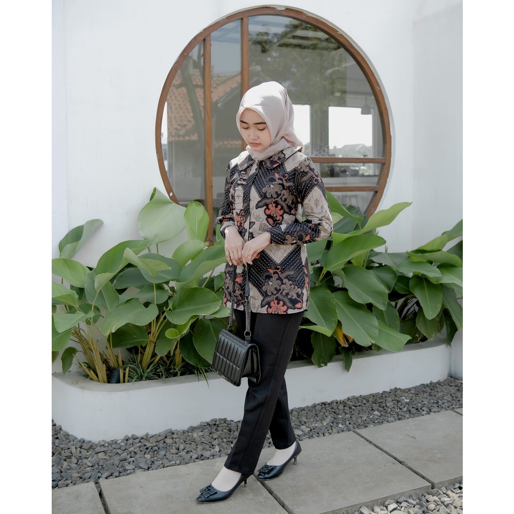 Batik Alina Piramid Blouse Baju Batik Wanita Modern S M L XL XXL Atasan Batik Modern Batik Wanita Kerja Kantor