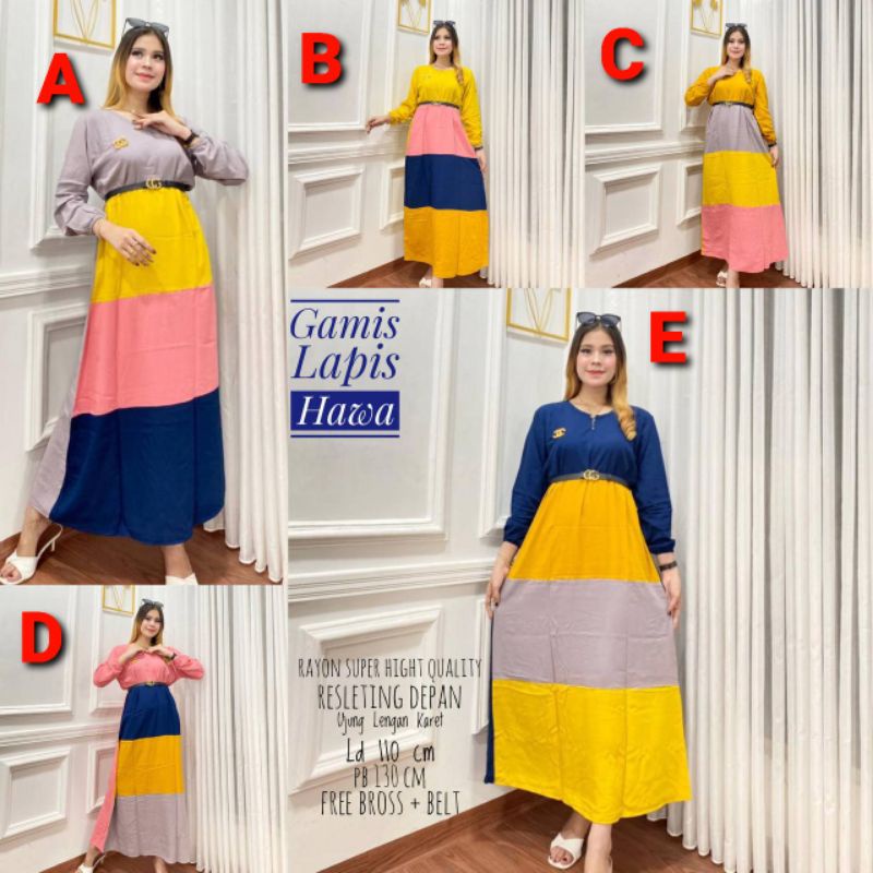 Harga 1Kodi Atau 20pcs Warna Seri Campur,Gamis Lapis Hawa Free Belt Dan Bross