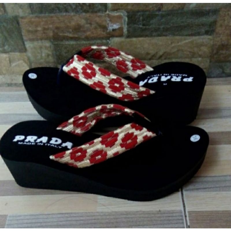 Arkn-SandaL Wanita Wedges PRADA Cod Bayar Di Tempat