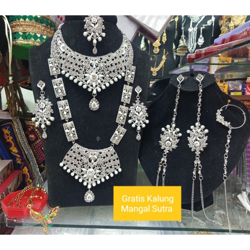 SET PERHIASAN PENGANTIN INDIA SILVER KALUNG BRIDAL INDIA JODHA WEDDING PENGANTIN SILVER
