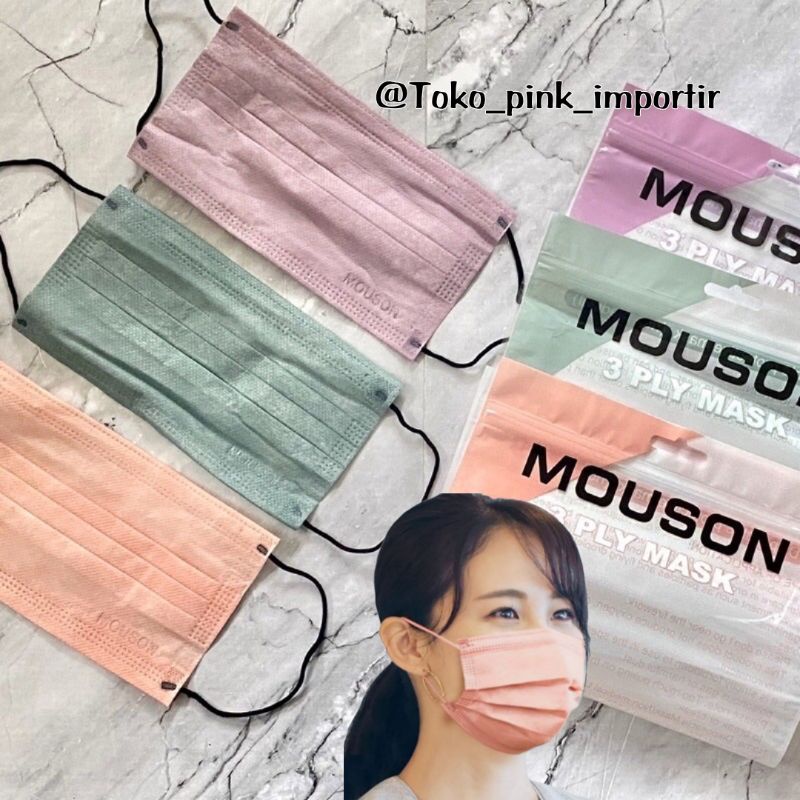 MASKER EARLOOP DISPOSABLE MOUSON 3PLY PREMIUM DISPOSABLE DISPO EARLOOP EARLOP MOUSON MASK 3PLY EMBOSS WARNA PINK NUDE PEACH GREEN NUDE ISI 50