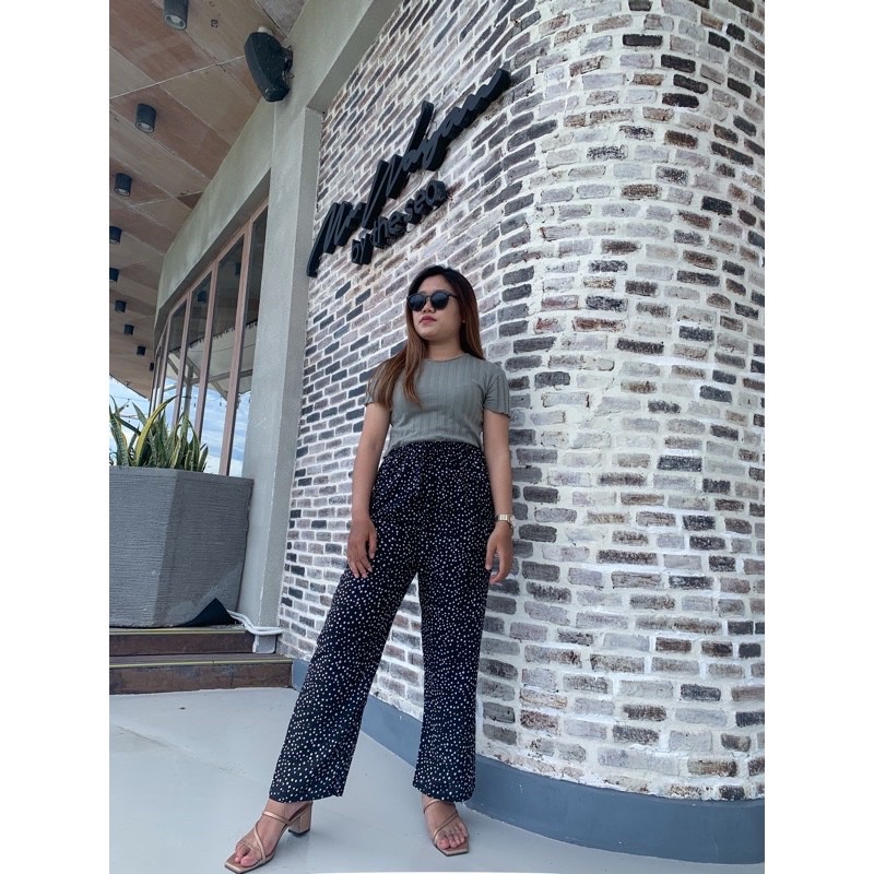 Kulot Motif Bali Rayon Premium-Kulot Polkadot Hitam