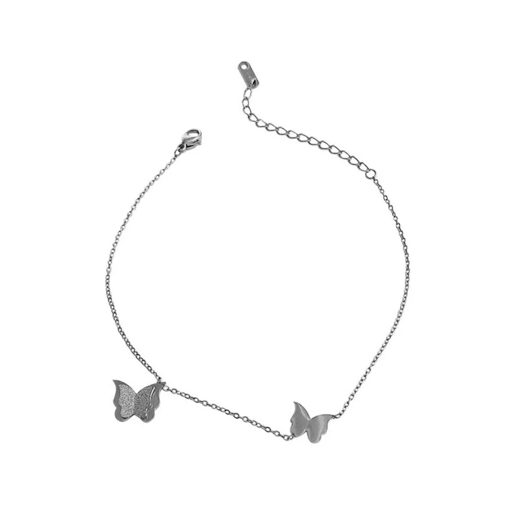 Gelang Tangan Titanium Aksen 2 Kupu - Kupu Warna Rosegold, Gold dan Silver-Silver