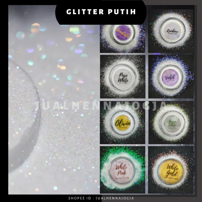 FREE JAR GLITTER PUTIH rainbow pure white pink violet halus lembut untuk white Henna crystal glitz 0