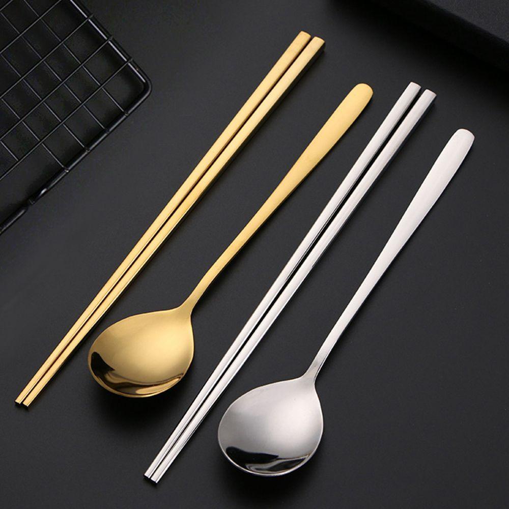 Preva Set Alat Makan Portable Gagang Panjang Dessert Sendok Makan Siang Makanan Sumpit Spoon Set