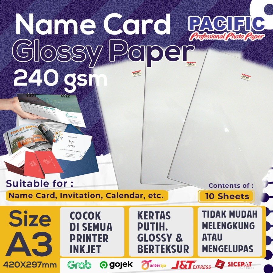

Kertas Foto Double Slide Glossy Linen Paper A3 240 Gsm Untuk Kartu Nama-Undangan dll