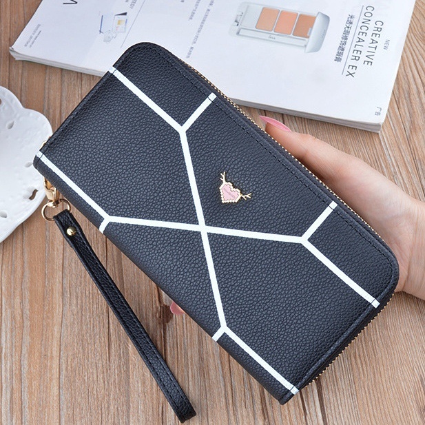 DOMPET PANJANG WANITA 2 RESLETING PREMIUM KULIT HITAM CANNA WA518B5 IMPORT BESAR MUAT HP SLOT KARTU UANG KOIN TALI PENDEK FASHION CEWEK MURAH KOREA BRANDED BATAM KEKINIAN REMAJA