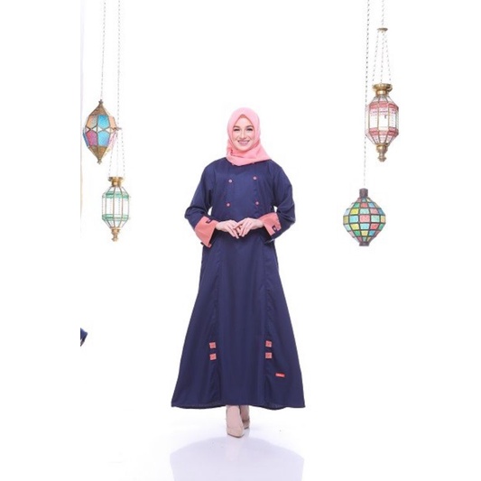 Gamis jumbo nibras  bahan katun toyobo nb A08 biru navy