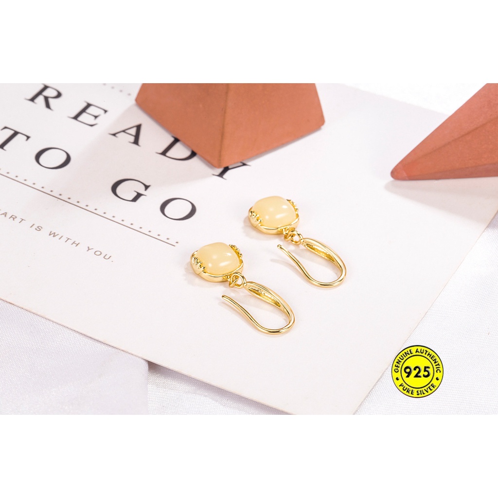 Au750 Anting Kait Gantung Batu Opal Kotak Anti Air Untuk Wanita U927