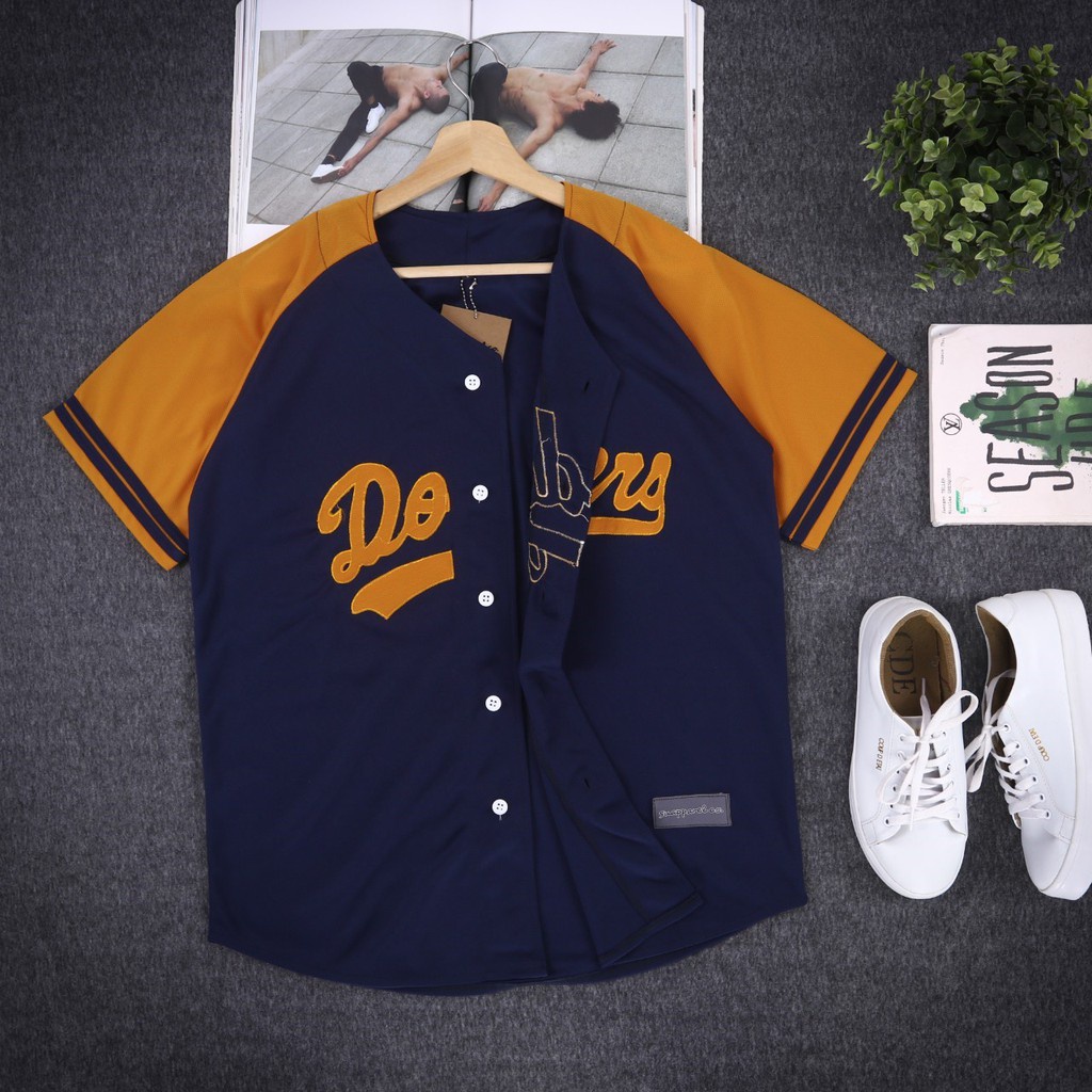 Jersey baseball dodgers navy mustard pria & wanita original