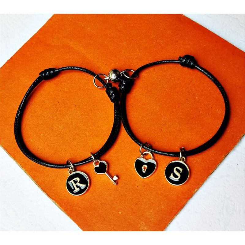 Bisa COd Gelang Inisial Bulat gembok kunci/ Gelang Couple Magnet/ Gelang epoxy gembok kunci