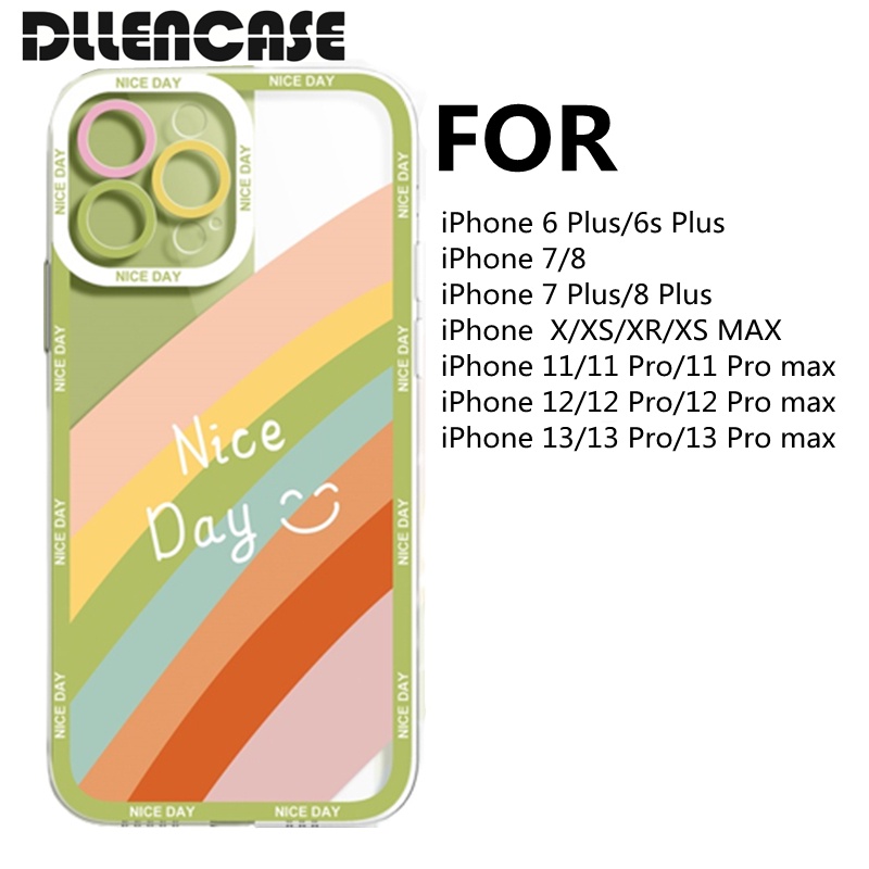 Dllencase Case Bahan TPU Bening Tahan Banting Desain Pelangi Untuk iPhone 14 13 Pro Max 6 Plus 6s Plus 7 7 Plus 8 8 Plus X XS XR XS Max 11 13 Pro Max 24 Pro Max