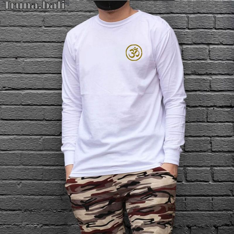 kaos pria lengan panjang putih ongkara bali