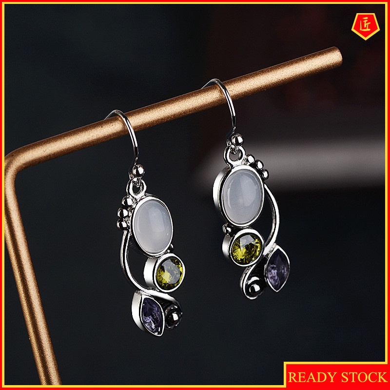 [Ready Stock]Fashion Elegant New 925 Silver Moonstone Yellow Diamond Earrings